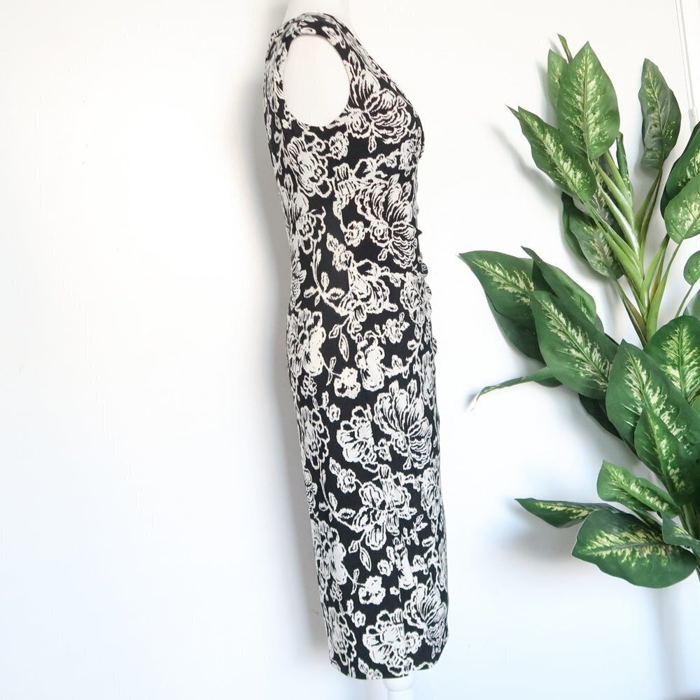 Ralph Lauren Black & White Faux Wrap V-neck Slim Fit Midi Sheath Dress Size 2 - Picture 5 of 10